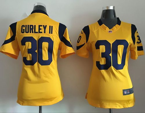  Rams #30 Todd Gurley II Gold Women's Stitched NFL Elite Rush Jersey