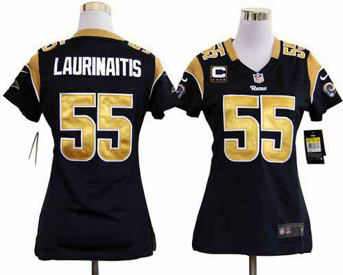  Rams #55 James Laurinaitis Navy Blue Team Color With C Patch Women's Stitched NFL Elite Jersey