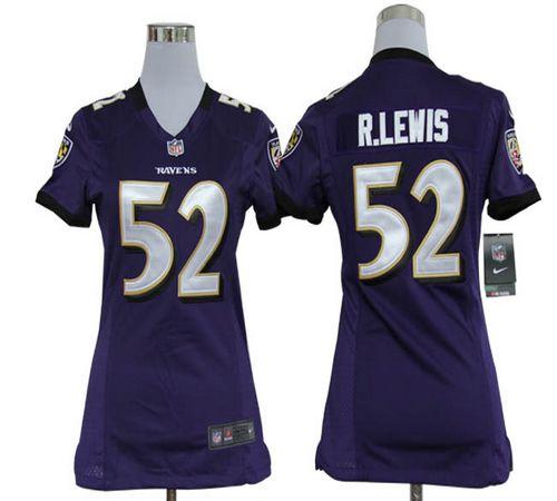  Ravens #52 Ray Lewis Purple Team Color Women's Stitched NFL Elite Jersey