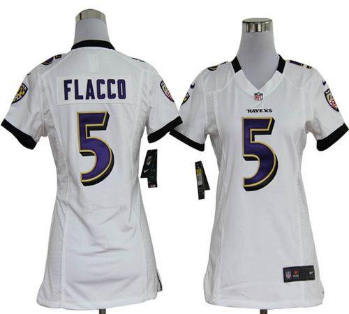  Ravens #5 Joe Flacco White Women's Stitched NFL Elite Jersey