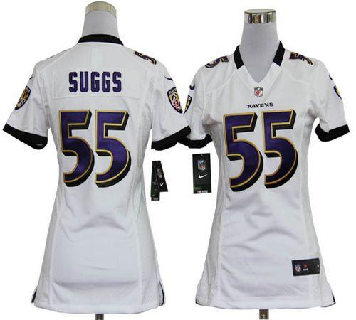  Ravens #55 Terrell Suggs White Women's Stitched NFL Elite Jersey