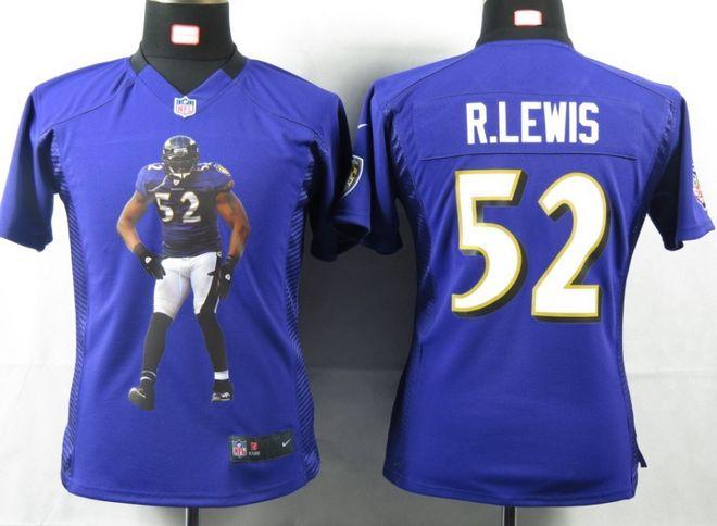  Ravens #52 Ray Lewis Purple Team Color Women's Portrait Fashion NFL Game Jersey