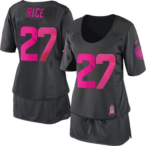  Ravens #27 Ray Rice Dark Grey Women's Breast Cancer Awareness Stitched NFL Elite Jersey