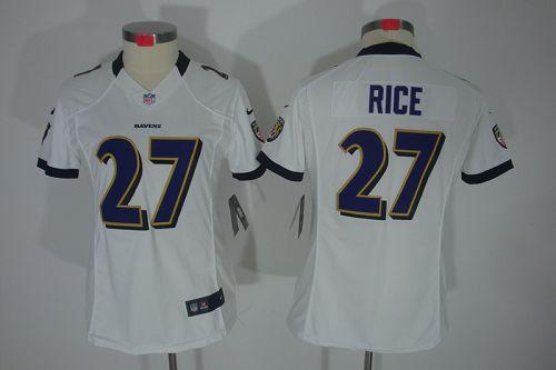 Ravens #27 Ray Rice White Women's Stitched NFL Limited Jersey