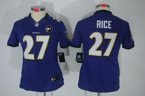  Ravens #27 Ray Rice Purple Team Color With Art Patch Women's Stitched NFL Limited Jersey