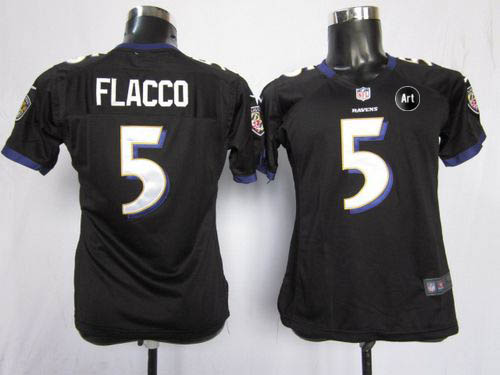  Ravens #5 Joe Flacco Black Alternate With Art Patch Women's Stitched NFL Elite Jersey