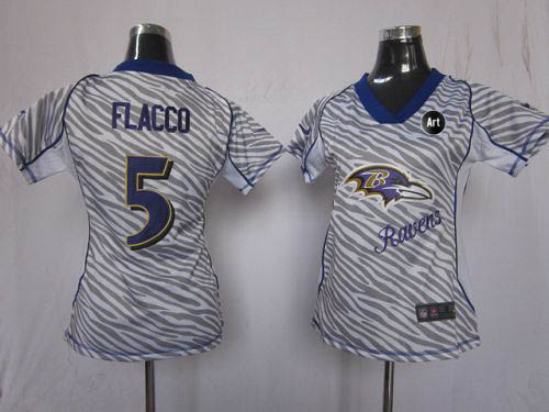  Ravens #5 Joe Flacco Zebra With Art Patch Women's Stitched NFL Elite Jersey