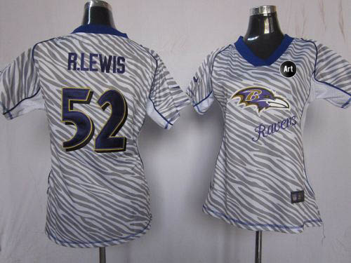  Ravens #52 Ray Lewis Zebra With Art Patch Women's Stitched NFL Elite Jersey