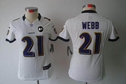  Ravens #21 Lardarius Webb White With Art Patch Women's Stitched NFL Limited Jersey