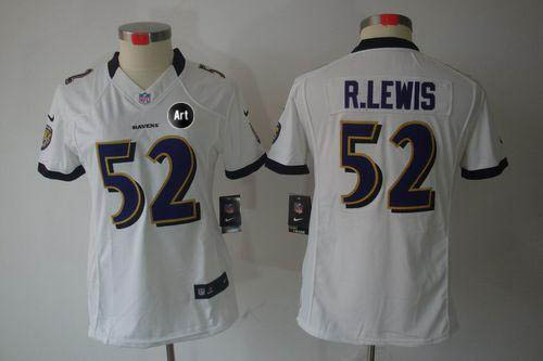  Ravens #52 Ray Lewis White With Art Patch Women's Stitched NFL Limited Jersey