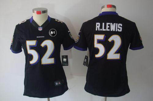 Ravens #52 Ray Lewis Black Alternate With Art Patch Women's Stitched NFL Limited Jersey