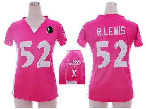  Ravens #52 Ray Lewis Pink Draft Him Name & Number Top With Art Patch Women's Stitched NFL Elite Jersey