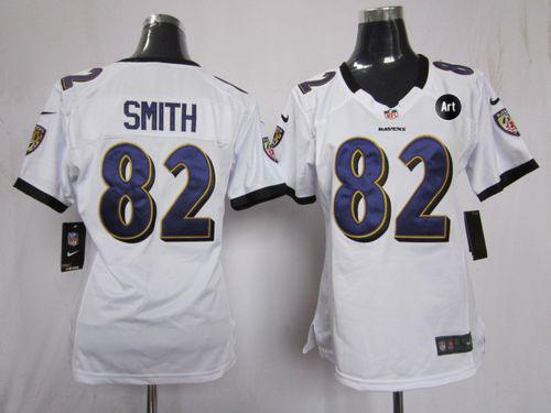  Ravens #82 Torrey Smith White With Art Patch Women's Stitched NFL Elite Jersey