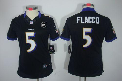  Ravens #5 Joe Flacco Black Alternate With Art Patch Women's Stitched NFL Limited Jersey
