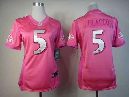  Ravens #5 Joe Flacco Pink Women's Be Luv'd Stitched NFL Elite Jersey