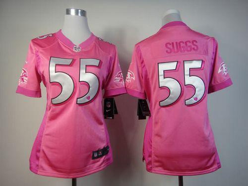  Ravens #55 Terrell Suggs Pink Women's Be Luv'd Stitched NFL Elite Jersey