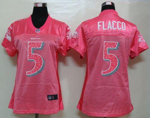  Ravens #5 Joe Flacco Pink Sweetheart Women's NFL Game Jersey