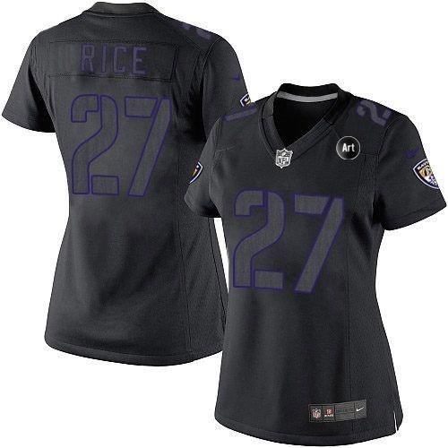  Ravens #27 Ray Rice Black Impact With Art Patch Women's Stitched NFL Limited Jersey
