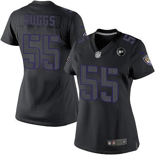  Ravens #55 Terrell Suggs Black Impact With Art Patch Women's Stitched NFL Limited Jersey