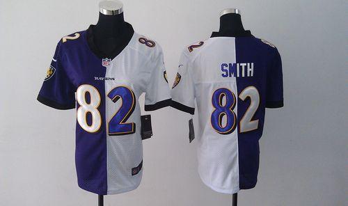  Ravens #82 Torrey Smith Purple/White Women's Stitched NFL Elite Split Jersey