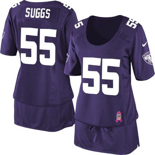  Ravens #55 Terrell Suggs Purple Team Color Women's Breast Cancer Awareness Stitched NFL Elite Jersey