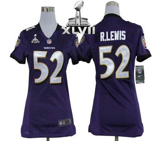  Ravens #52 Ray Lewis Purple Team Color Super Bowl XLVII Women's Stitched NFL Elite Jersey