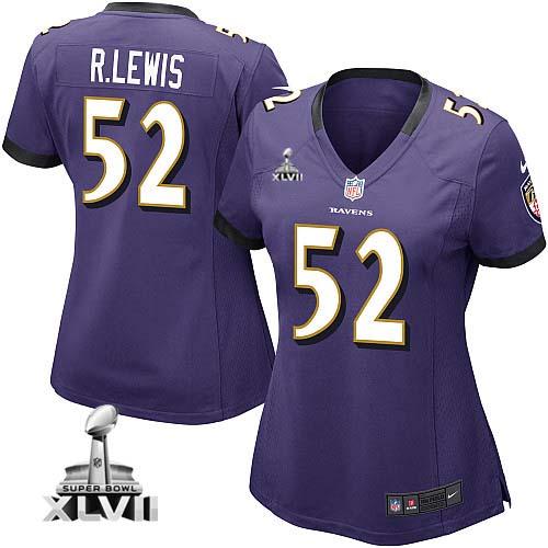  Ravens #52 R.Lewis Purple Team Color Super Bowl XLVII Women's NFL Game Jersey