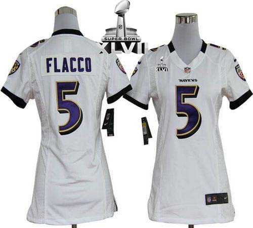 Ravens #5 Joe Flacco White Super Bowl XLVII Women's Stitched NFL Elite Jersey