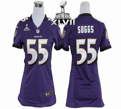  Ravens #55 Terrell Suggs Purple Team Color Super Bowl XLVII Women's Stitched NFL Elite Jersey