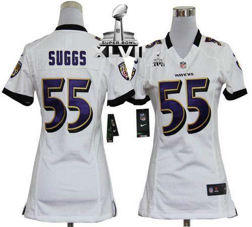  Ravens #55 Terrell Suggs White Super Bowl XLVII Women's Stitched NFL Elite Jersey