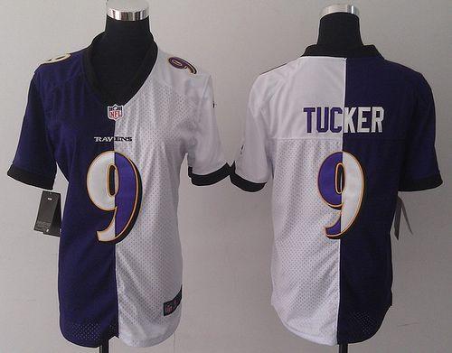  Ravens #9 Justin Tucker Purple/White Women's Stitched NFL Elite Split Jersey