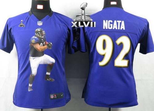  Ravens #92 Haloti Ngata Purple Team Color Super Bowl XLVII Women's Portrait Fashion NFL Game Jersey