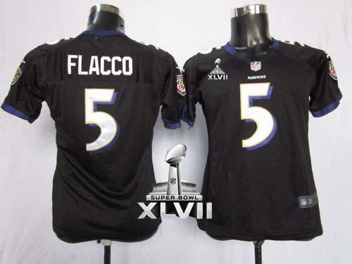  Ravens #5 Joe Flacco Black Alternate Super Bowl XLVII Women's Stitched NFL Elite Jersey