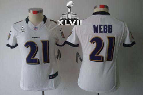  Ravens #21 Lardarius Webb White Super Bowl XLVII Women's Stitched NFL Limited Jersey