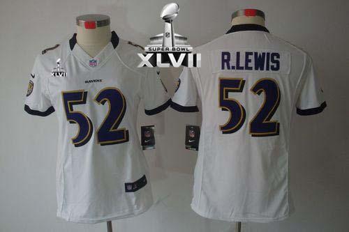  Ravens #52 Ray Lewis White Super Bowl XLVII Women's Stitched NFL Limited Jersey