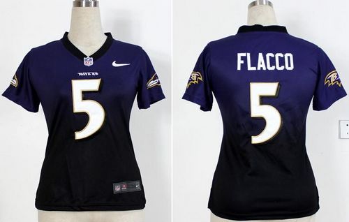  Ravens #5 Joe Flacco Purple/Black Women's Stitched NFL Elite Fadeaway Fashion Jersey