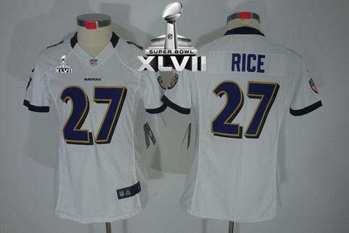  Ravens #27 Ray Rice White Super Bowl XLVII Women's Stitched NFL Limited Jersey
