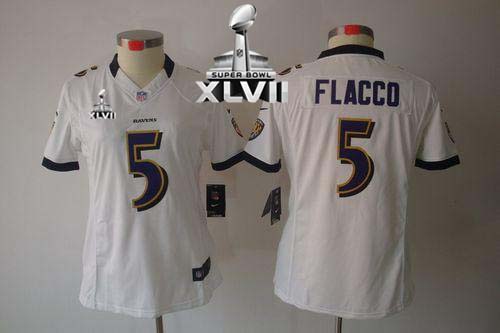  Ravens #5 Joe Flacco White Super Bowl XLVII Women's Stitched NFL Limited Jersey