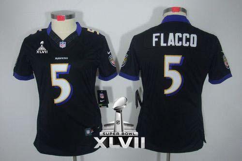  Ravens #5 Joe Flacco Black Alternate Super Bowl XLVII Women's Stitched NFL Limited Jersey