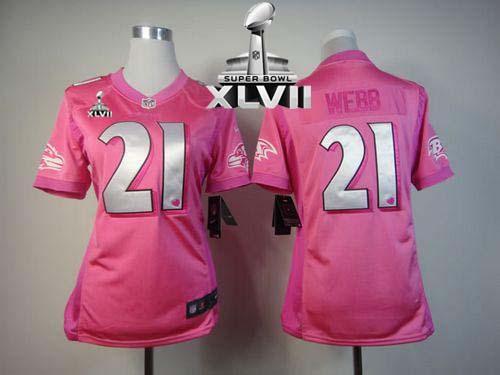  Ravens #21 Lardarius Webb Pink Super Bowl XLVII Women's Be Luv'd Stitched NFL Elite Jersey