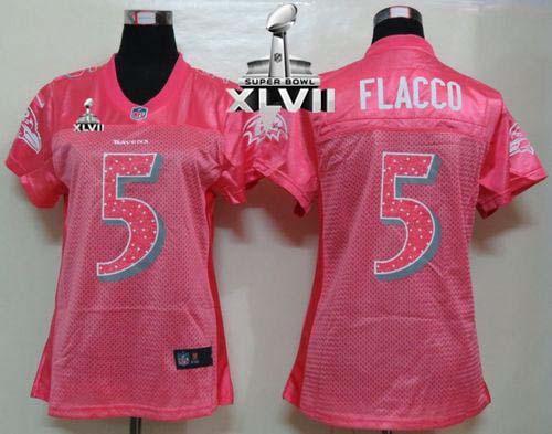  Ravens #5 Joe Flacco Pink Sweetheart Super Bowl XLVII Women's NFL Game Jersey