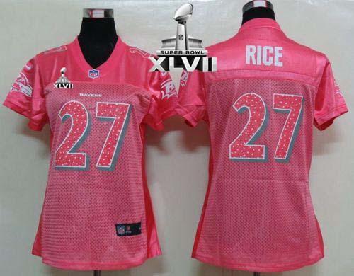  Ravens #27 Ray Rice Pink Sweetheart Super Bowl XLVII Women's NFL Game Jersey