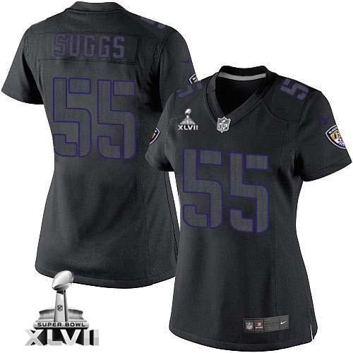  Ravens #55 Terrell Suggs Black Impact Super Bowl XLVII Women's Stitched NFL Limited Jersey