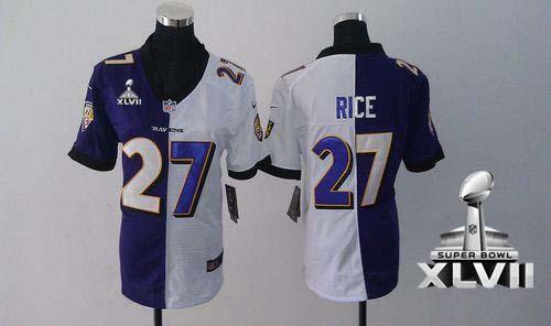  Ravens #27 Ray Rice Purple/White Super Bowl XLVII Women's Stitched NFL Elite Split Jersey