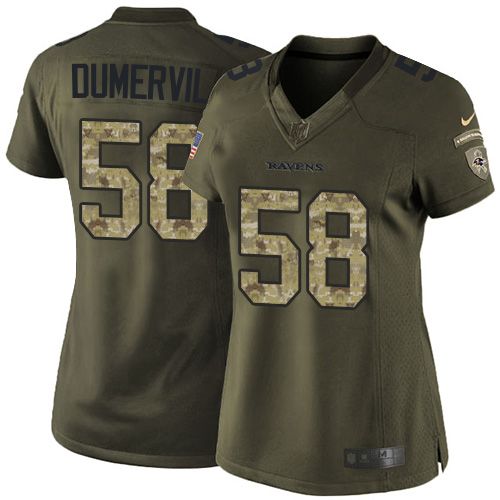  Ravens #58 Elvis Dumervil Green Women's Stitched NFL Limited Salute to Service Jersey
