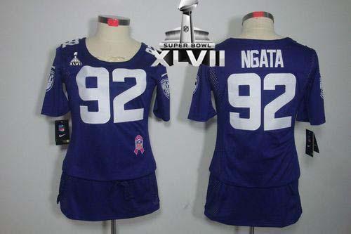  Ravens #92 Haloti Ngata Purple Team Color Super Bowl XLVII Women's Breast Cancer Awareness Stitched NFL Elite Jersey