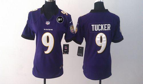  Ravens #9 Justin Tucker Purple Team Color With Art Patch Women's Stitched NFL Elite Jersey