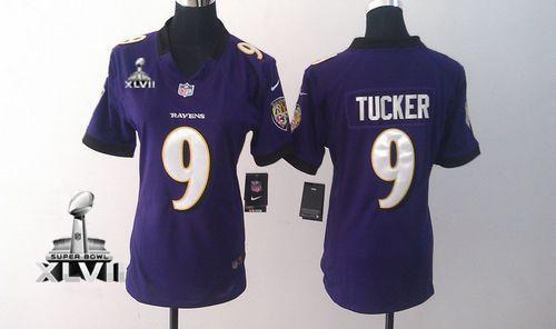  Ravens #9 Justin Tucker Purple Team Color Super Bowl XLVII Women's Stitched NFL Elite Jersey
