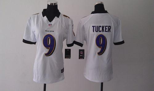  Ravens #9 Justin Tucker White Women's Stitched NFL Elite Jersey