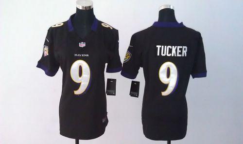 Real Nike Ravens #9 Justin Tucker Black Alternate Women's Stitched ...